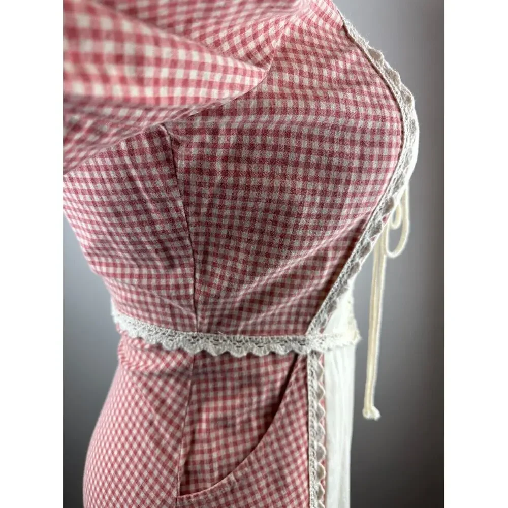 Vintage Gunne Sax Jessica Mcclintock Prairie Boho Corset Dress Checkered Red - Picture 7 of 13